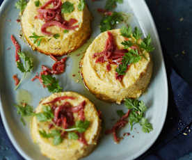 Flans de potiron et magret fumé