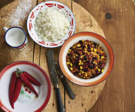 Chili vegetariano de lentilhas e milho