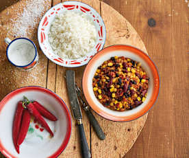 Chili vegetariano de lentilhas e milho