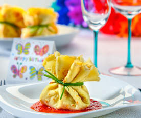 Fagottini di crêpes al baccalà e ceci