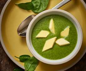 Spinach potato soup with savoury egg custard