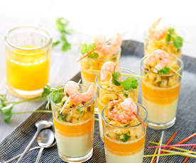 Pannacotta exotique, épices-crevettes