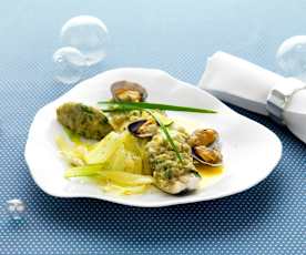 Filet de bar, salsa artichaut et jus de palourdes