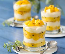 Savoiardi with mango and passionfruit