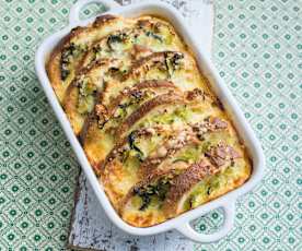 Leek and cheddar pudding