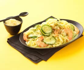 Pasta med reker, courgetter og sitron