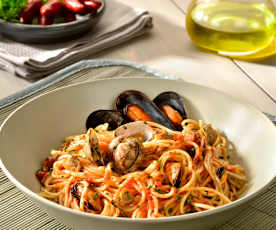 Spaghettini sauce aux moules et palourdes