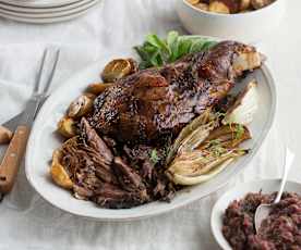 Slow roasted lamb shoulder and fennel with agrodolce dressing