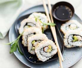 California rolls aux langoustines et mayonnaise à la mangue