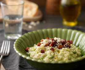 Ærte- og pancetta risotto