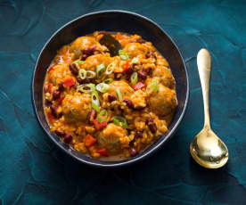 Red beans and rice with turkey meatballs
