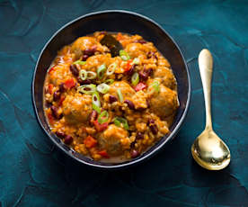 Red beans and rice with turkey meatballs