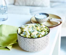 Salade couscous, haricots verts, asperges et fenouil, sauce vinaigrette fromage blanc-cerfeuil