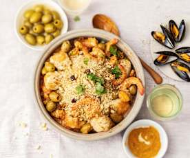 Tajine de crevettes, moules et noix de saint-jacques