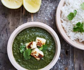 Curry de espinaca y queso fresco