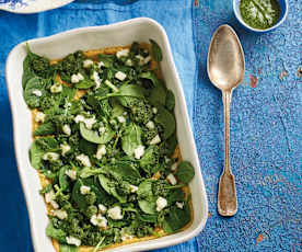 Fritata com pesto de coentros e queijo de cabra