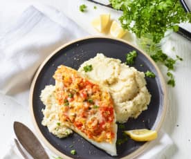 Sandre en croûte de légumes et purée de chou-fleur