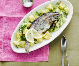 Forelle mit Kartoffel-Gurken-Gemüse