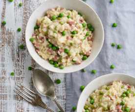 Risoto de ervilhas e bacon