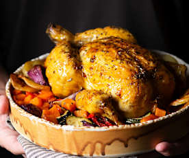 Roasted Chicken with Vegetables in Cider Sauce