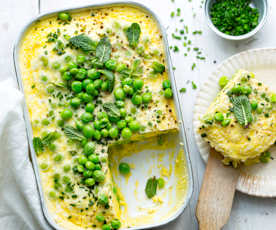 Omelette soufflée, petits pois et menthe