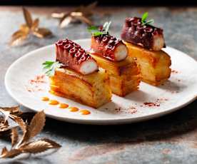 Pulpo asado con patatas pavé