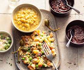 Gemüsesalat, Linseneintopf und Schokomousse (vegan)