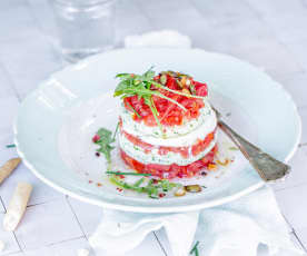 Mille-feuille de tomate et mozzarella