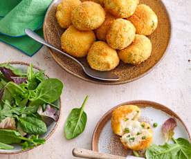 Arancini mozza, riz et petits pois