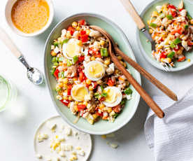 Salpicón de legumbres con palitos de surimi
