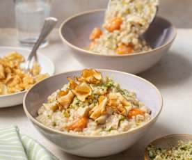 Gerstenrisotto mit Topinambur und Hühnerkraftbrühe