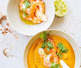 Soupe froide à la carotte et crevettes au citron vert