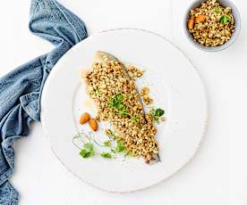 Filetti di cefalo sottovuoto con crumble alle mandorle