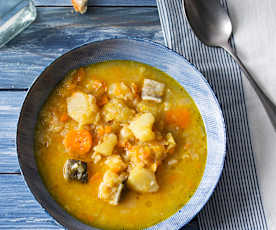 Porrusalda con bacalao