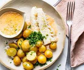 Lieu et pommes de terre vapeur, sauce beurre blanc au citron vert