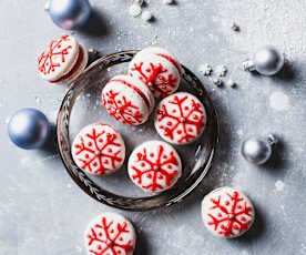 Macarons copo de nieve con crema de frambuesa