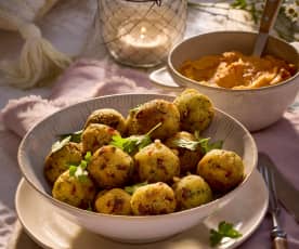 Couscous-Bällchen mit Süßkartoffel-Tahin-Creme