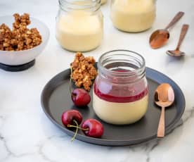 Lemon white chocolate cheesecake with cherry coulis and walnut crumb (Andrew Ballard)