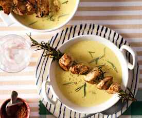 Kartoffel-Senf-Creme-Suppe mit Rosmarin-Hähnchen