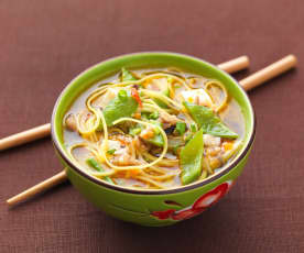 Chinese egg noodle soup with mixed mushrooms