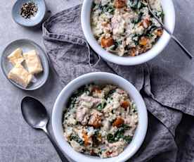 Chicken, bacon, pumpkin and spinach risotto