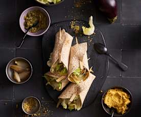 Wrap integral com sobras de peru e beringela