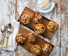 Planked Amaretto peaches with ricotta