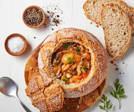 Slow Cooked Chicken Stew in Bread Boules