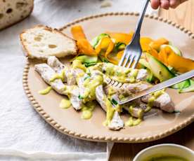 Dinner for 2 - Creamy Vegetable Soup, Steamed Chicken with Vegetable Tagliatelle and Mustard Sauce