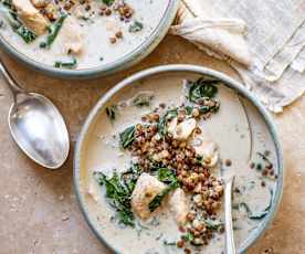 Soupe de lentilles aux épinards et au poulet