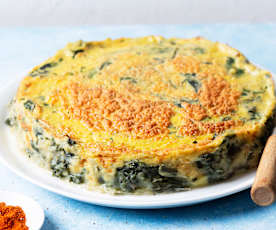 Pastel de patata con acelgas y bacalao