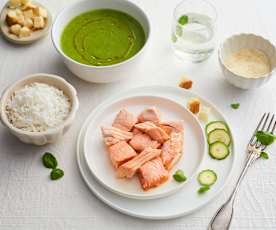 Bocconcini di salmone in crema di zucchine e riso