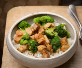 Pork Belly, Steamed Broccoli and Sesame Rice