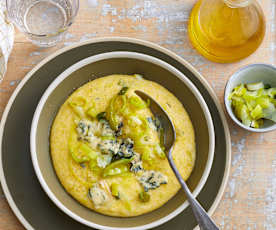 Polenta au poireau et au bleu d’Auvergne